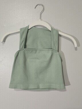 OQQ Ribbed Square-Neck Tank Top — Sage Green